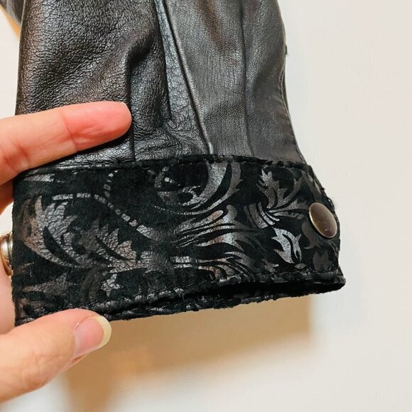 Vintage Chia 100% Leather Cropped Biker Punk Jacket Floral Heavy Metal 80s Small - Picture 5 of 15